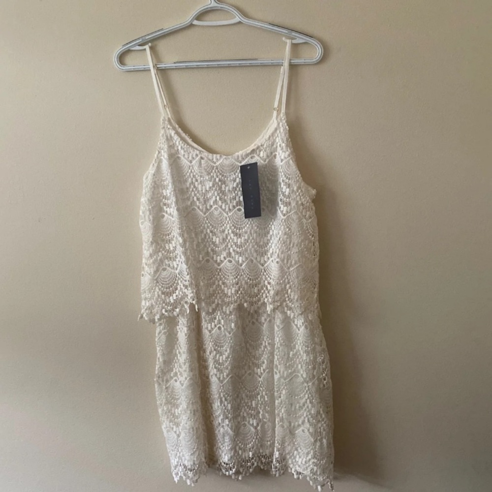 LAC BLEU Lace White Spaghetti Strap L